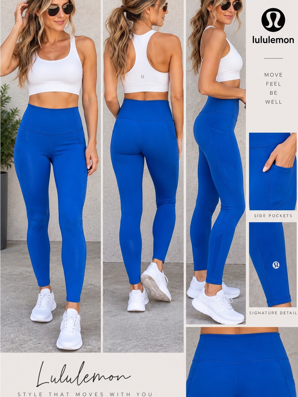 lululemon Bright Blue High-Rise Leggings with Side Pockets